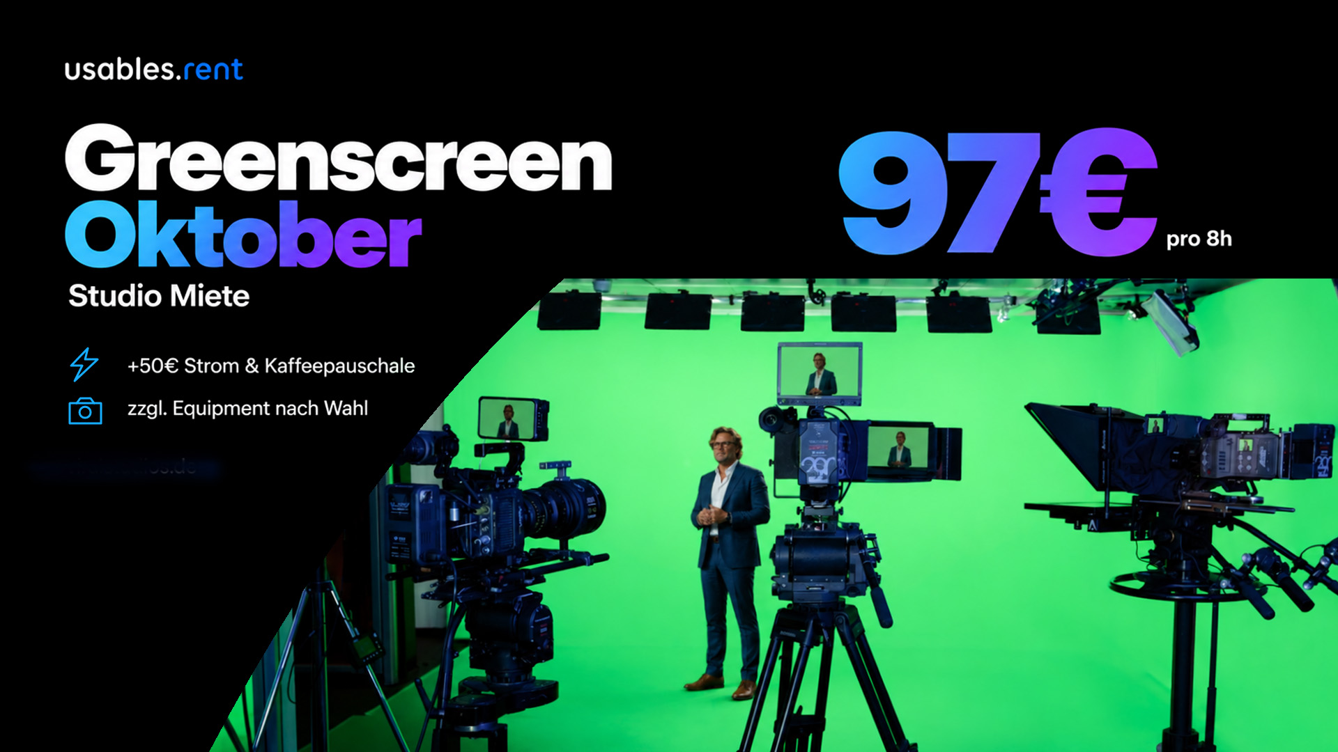 GREENSCREEN Studio 3 ARRI Kameras 3 Black Magic – Komplett
